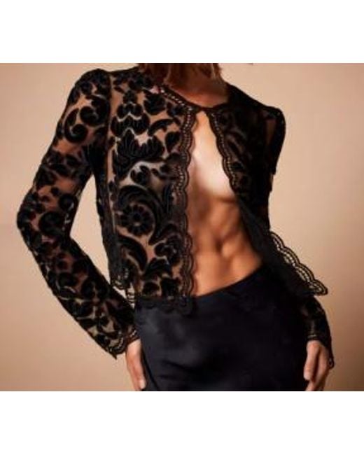Twinset Black Lace-Floral Scalloped Hem Cardigan