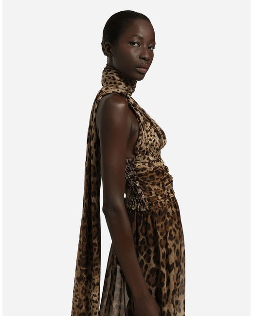 Dolce & Gabbana Natural Long Leopard-Printed Chiffon Dress