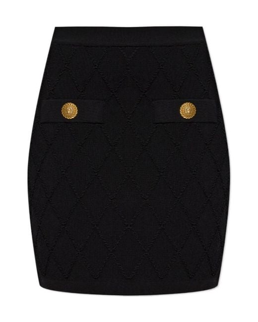 Balmain Black Quilted Mini Knitted Skirt