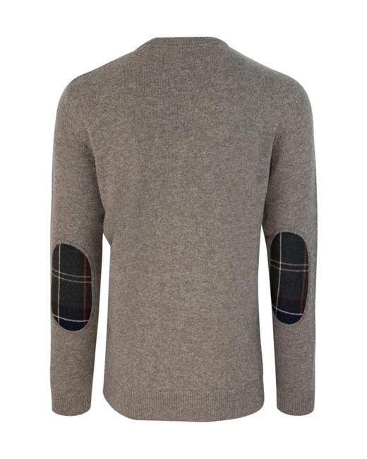 Barbour Gray Checked-Panel Crewneck Jumper for men