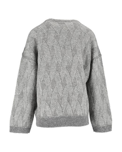 Peserico Gray Knitting A Geometric-Patterned Sweater