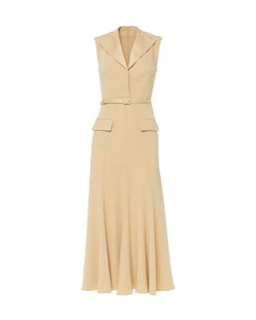Roland Mouret Natural Belted Crêpe Satin Midi Dress