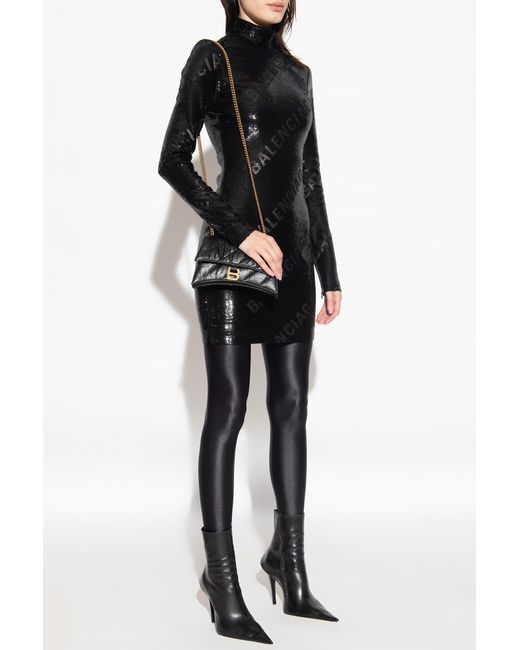 Balenciaga Black All-Over Sequin-Embellished Highneck Dress