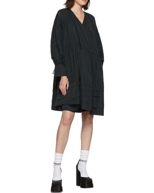 CECILIE BAHNSEN Black V-Neck Wrapped Dress