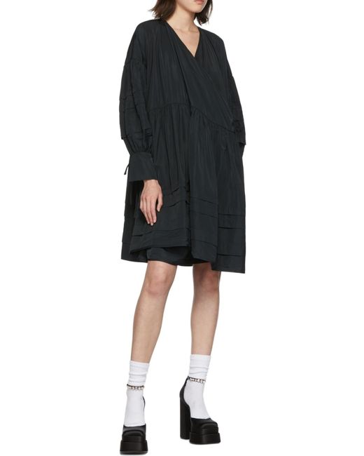 CECILIE BAHNSEN Black V-Neck Wrapped Dress