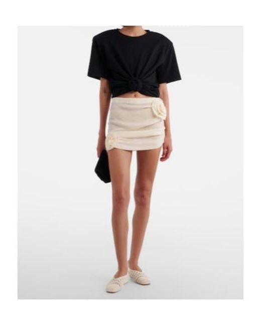 Magda Butrym Natural Floral-Appliqué Crêpe Miniskirt