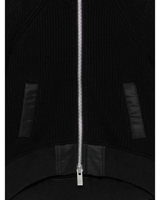 Sacai Black Ribbed-Knit Panelled Cardigan