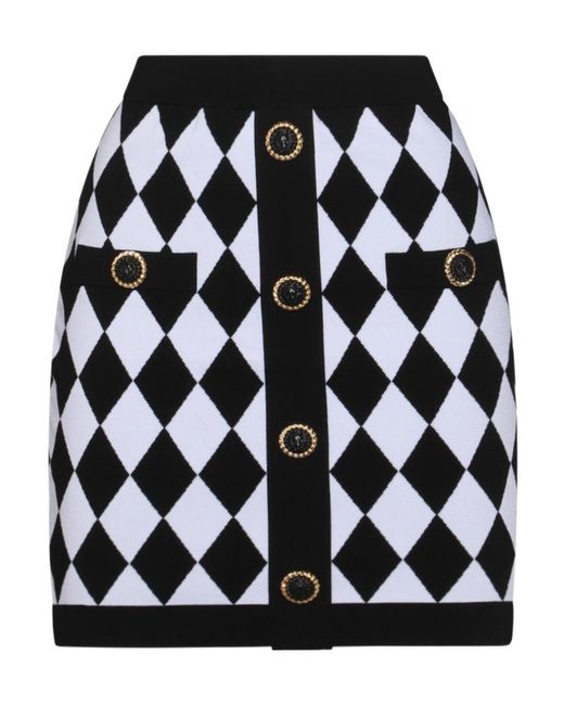 Balmain Black Diamond Pattern Knit Mini Skirt