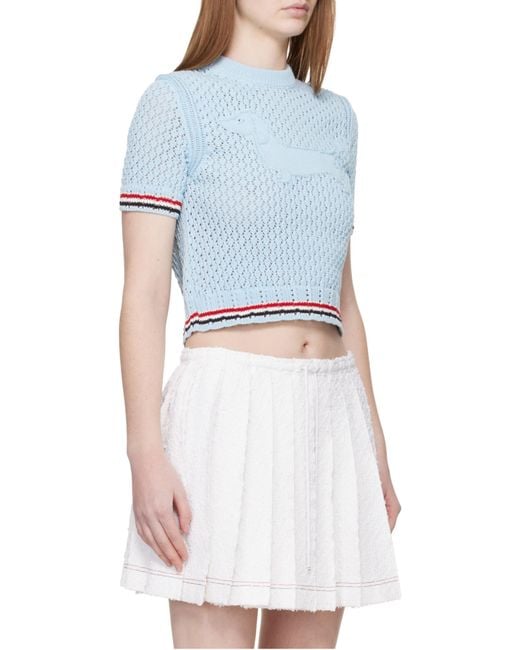 Thom Browne Blue Hector Pointelle Knitted T-Shirt