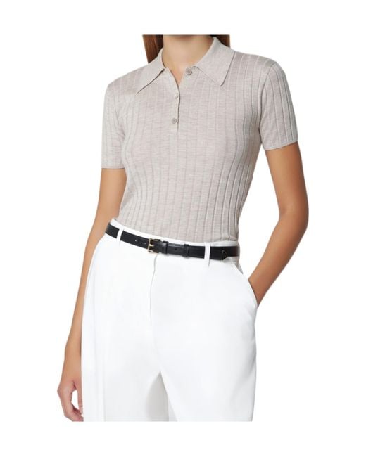 Totême White Ribbed-Knit Polo Top