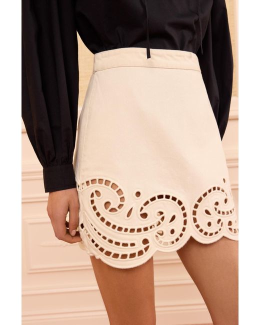 Ulla Johnson Natural The Cadiz Eyelet Denim Skirt