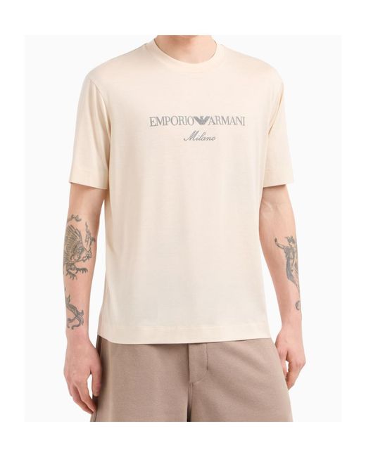 Emporio Armani Natural Logo Embroidered Crewneck T-Shirt for men