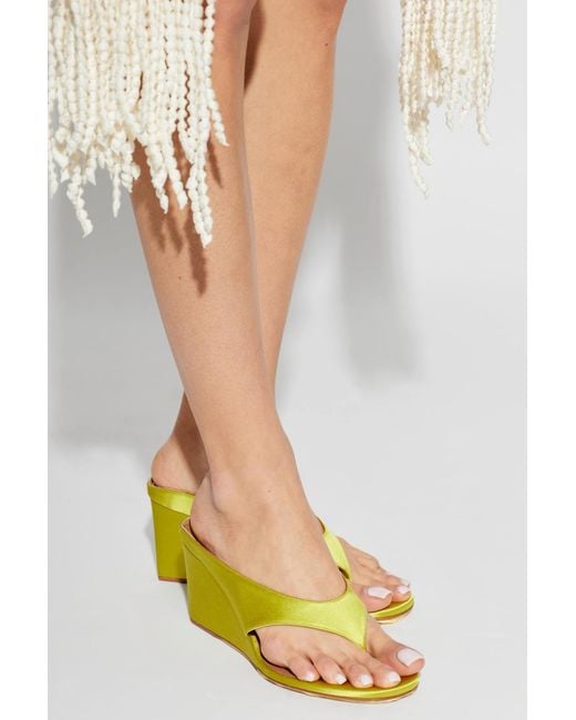 Alaïa Yellow Cube Thong Wedge Mules