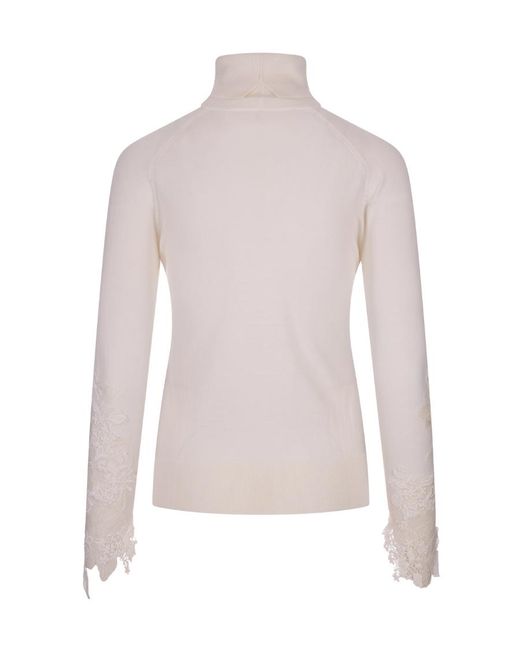 Ermanno Scervino Gray Floral-Lace-Detail Virgin Wool Jumper