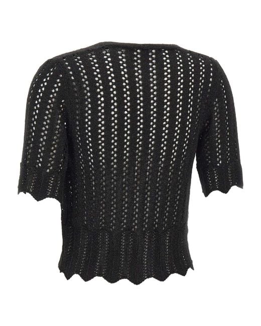 Kaos Black Openwork Cropped Knitted Top