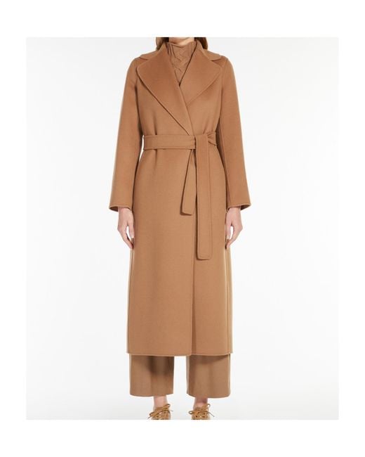 Max Mara Natural Wool Coat With Belt And Wraparound Silhouette