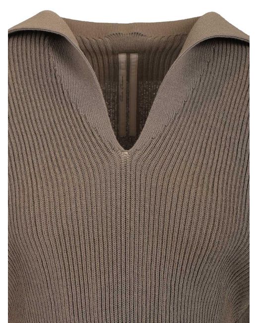 Rick Owens Brown Ribbed Cropped Knitted Sweater