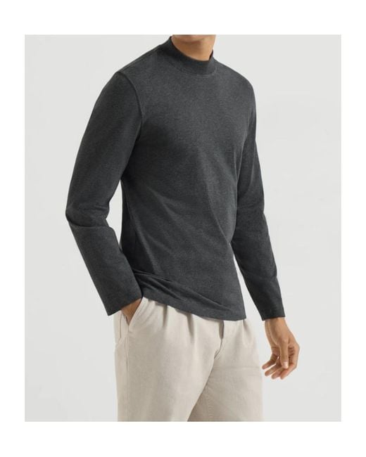 Brunello Cucinelli Gray Long-Sleeve Mock-Neck T-Shirt for men