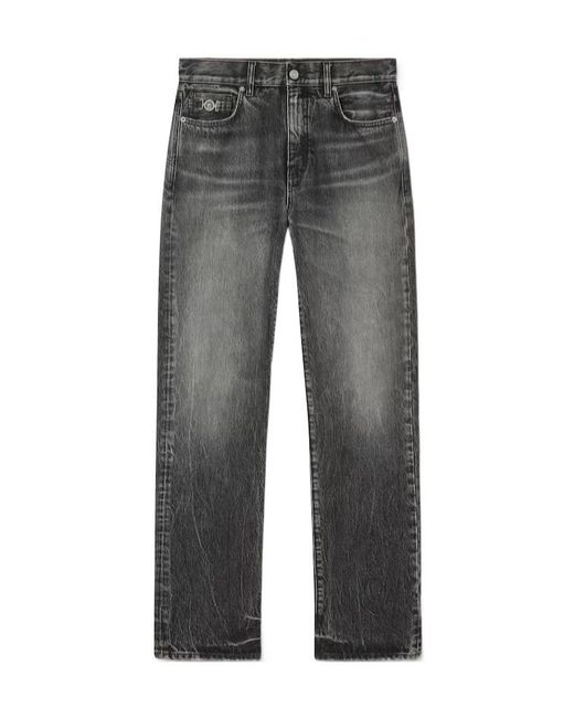 Versace Gray Logo-Patch Loose Jeans for men