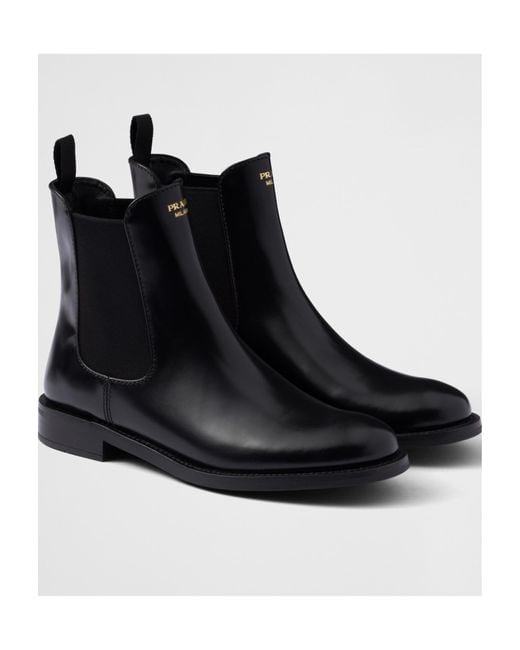 Prada Black Brushed Leather Ankle Boots