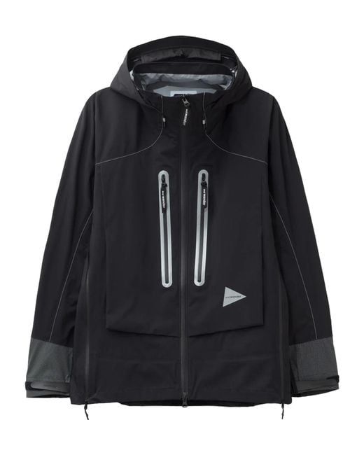 And Wander Black Reflective Zip Hooded Jacket for men