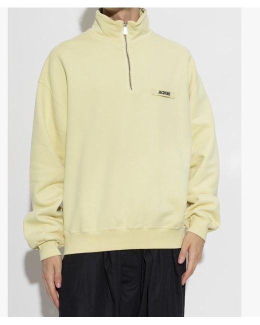 Jacquemus Yellow Gros Grain Quarter-Zip Logo-Patch Sweatshirt for men