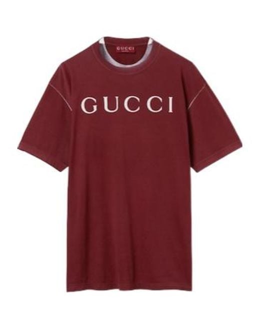Gucci Red Cotton Jersey T-Shirt With Print for men