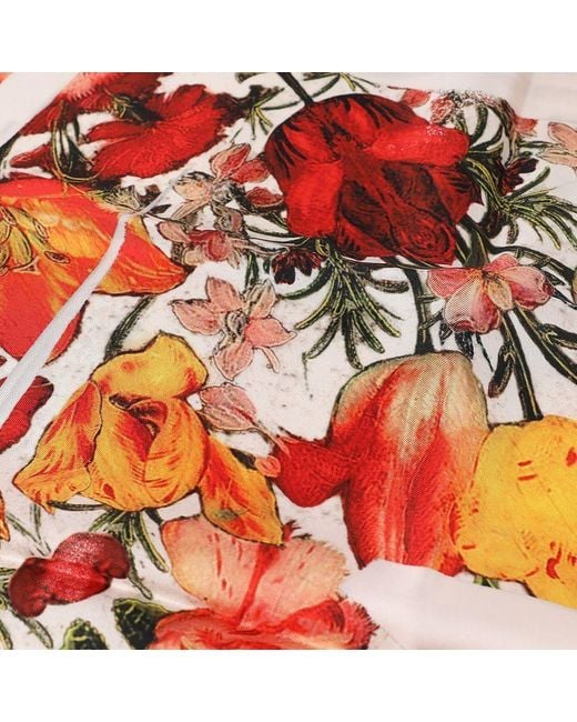 McQueen Red Floral Skull Scarf