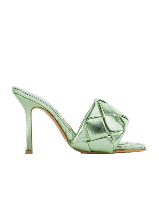 Bottega Veneta Green Intreccio Metallised Mules