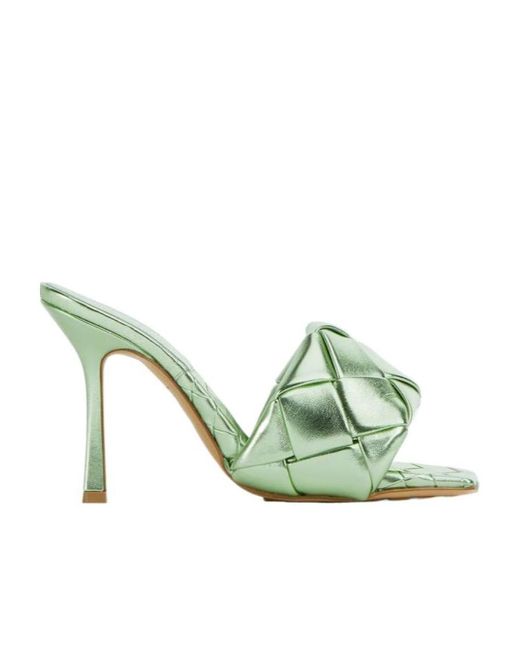 Bottega Veneta Green Intreccio Metallised Mules