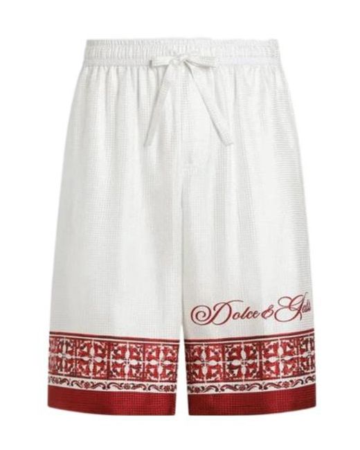 Dolce & Gabbana Red Silk Printed Shorts for men