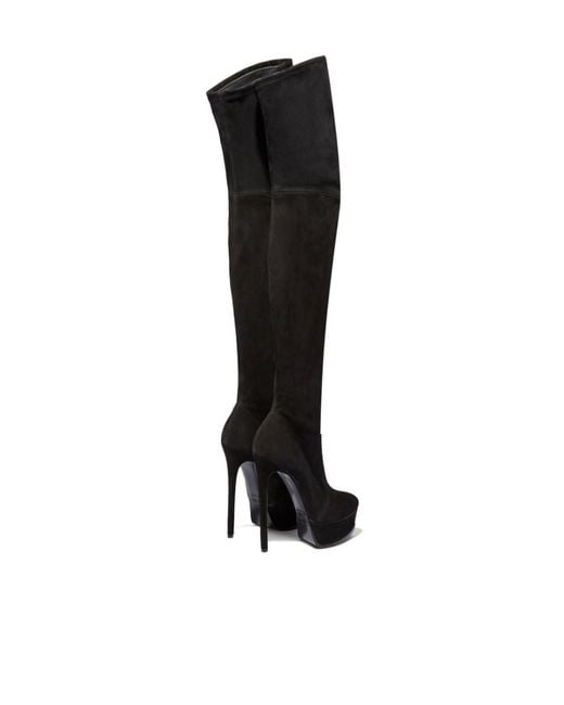 Casadei Black Flora Platform Over-The-Knee Boots
