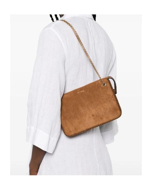 Etro Brown Logo-Detail Letaher Shoulder Bag