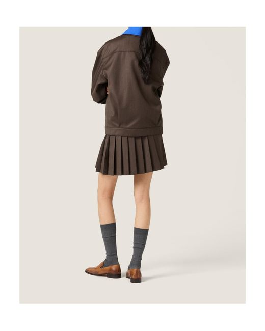 Miu Miu Brown Logo Detailed Pleated Mini Skirt