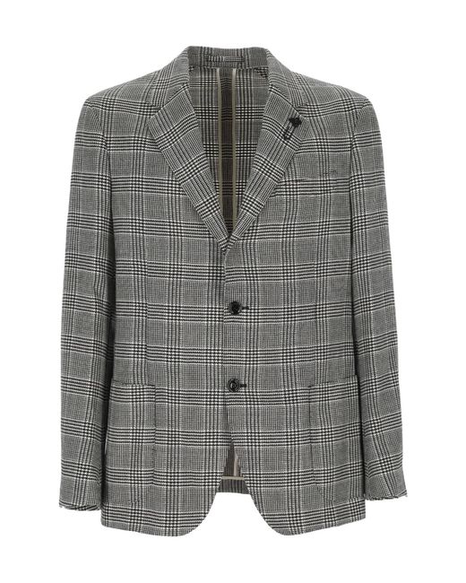 Lardini Gray Checked Single-Breasted Blazer for men