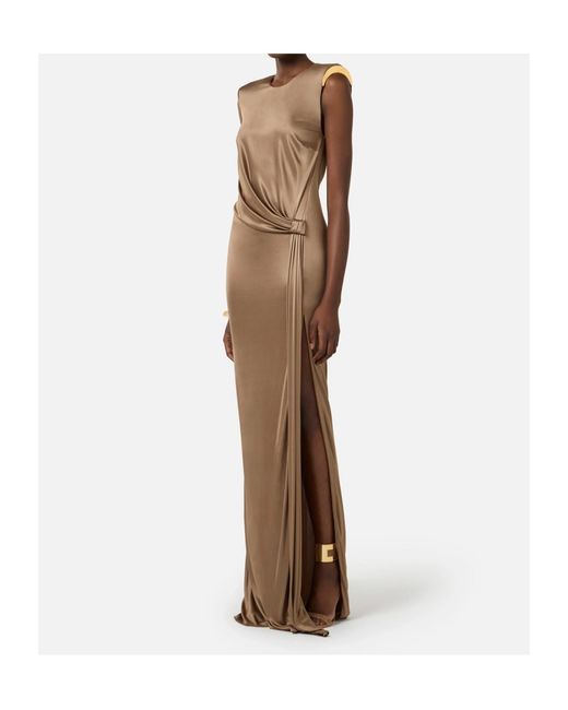 Elisabetta Franchi Brown Open Back Sleeveless Carpet Dress