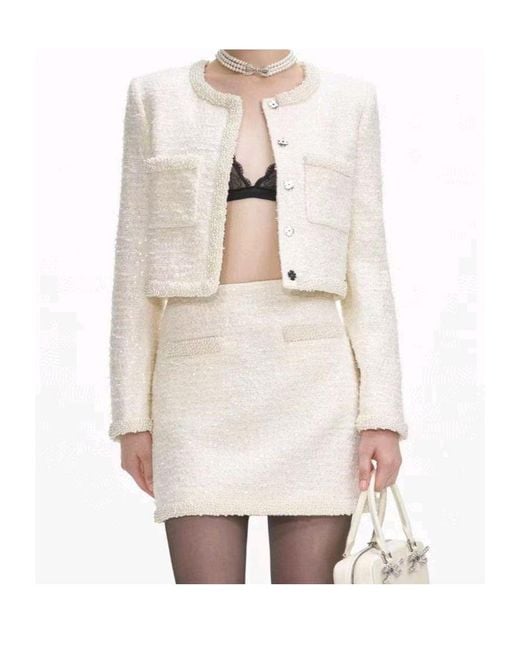 Self-Portrait Natural Boucle Embellished Trim Mini Skirt