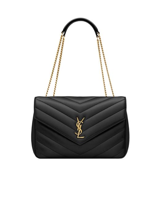 Saint Laurent Black Loulou Foldover Top Large Shoulder Bag