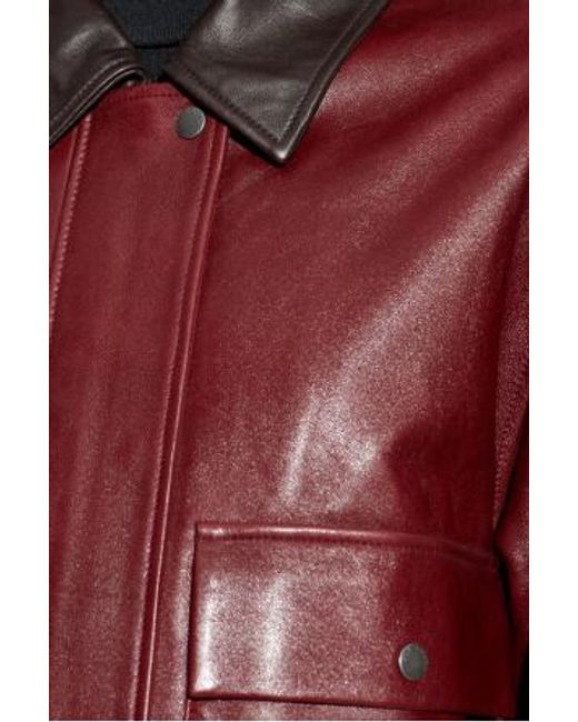 Rag & Bone Red Lapel Long-Sleeved Leather Jacket