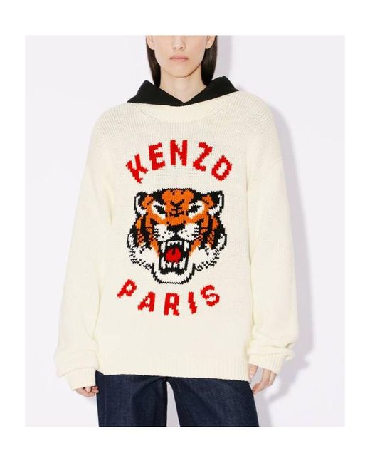 KENZO White Lucky Tiger Knitted Jumper for men