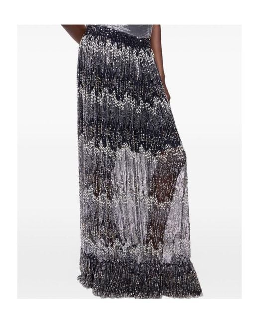 Rabanne Gray Sequin-Embellished Faux-Pearl Long Skirt