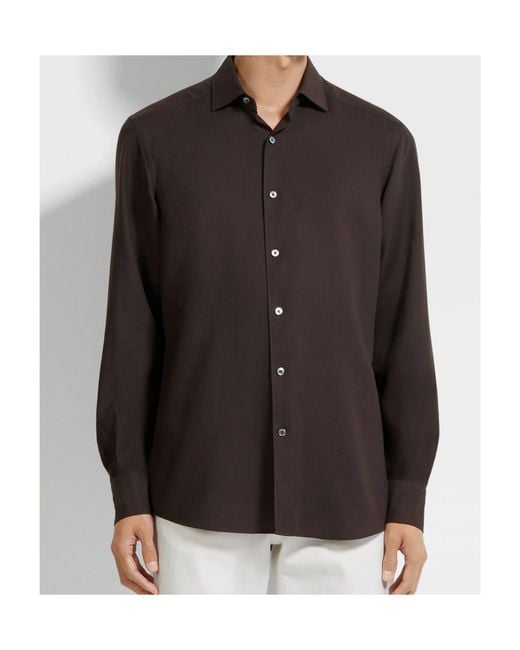 Zegna Black Cashco Long-Sleeve Button-Down Shirt for men