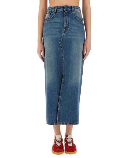 MSGM Blue Front Slit Denim Midi Skirt