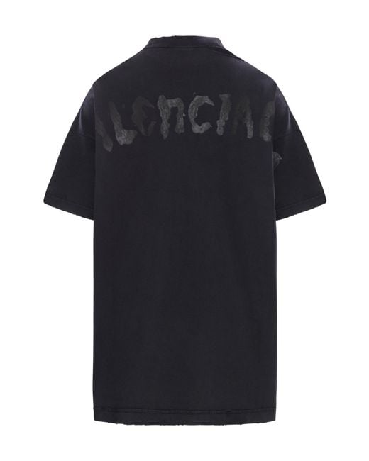 Balenciaga Black Logo Print Distressed Oversized T-Shirt for men
