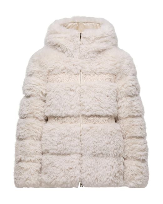 Moncler Natural Verie Teddy Hooded Short Down Jacket