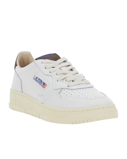 Autry White Medalist Logo Patch Lace-Up Sneakers