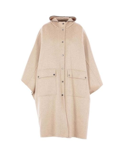 Brunello Cucinelli Natural Button-Up Long-Sleeved Coat