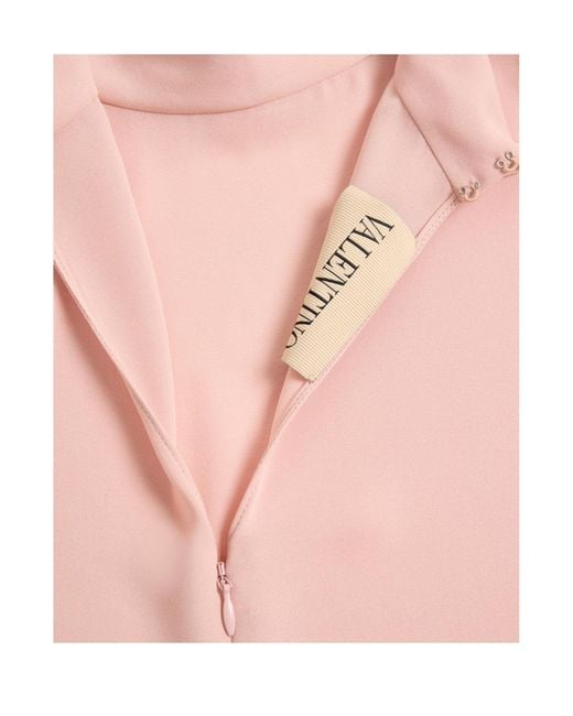 Valentino Pink Georgette Mock Neck Short-Sleeved Top
