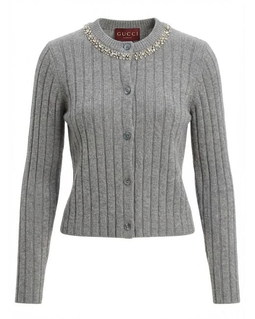 Gucci Gray Rib Soft Wool And Cashmere Cardigan