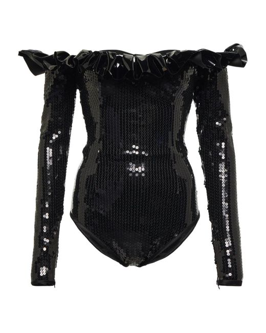 Alessandra Rich Black Sequined Bodysuit